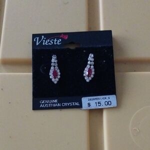 Vieste Ruby and Silver Crystal Earrings